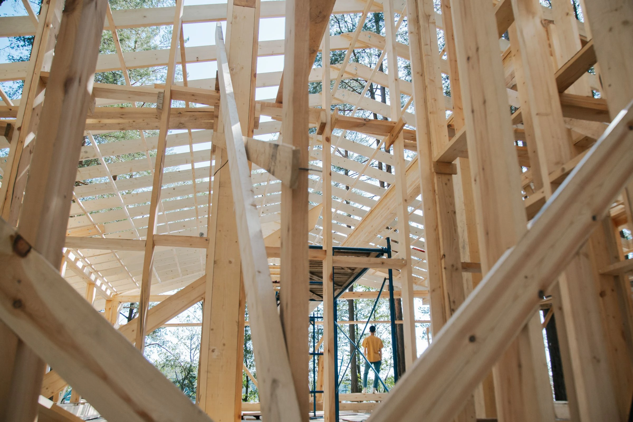 Timber structure at a construction site